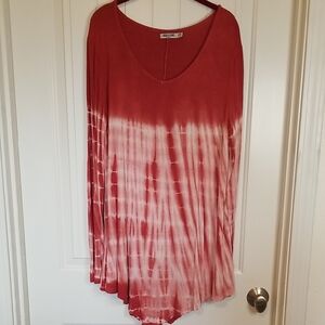Rust Red Tie-Dye Long Sleeve Dress W/Asymmetrical Hemline By Lock & Love XXL